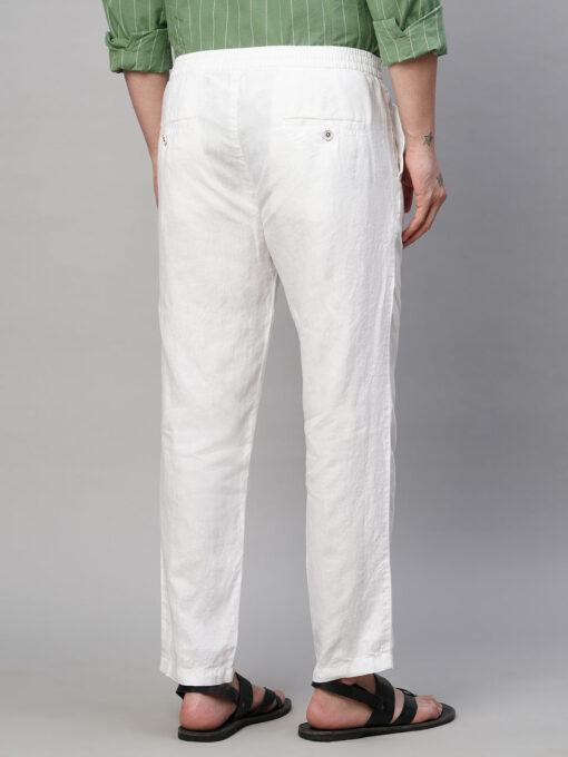 Men's White 100% Linen Regular Fit Pant - Image 5