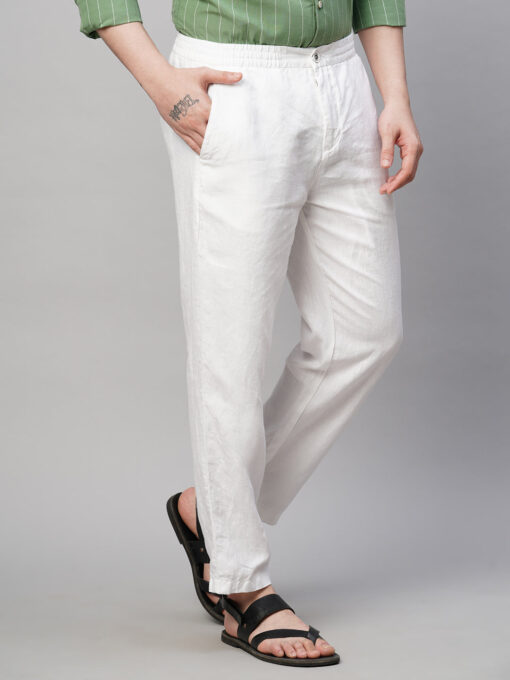 Men's White 100% Linen Regular Fit Pant - Image 4