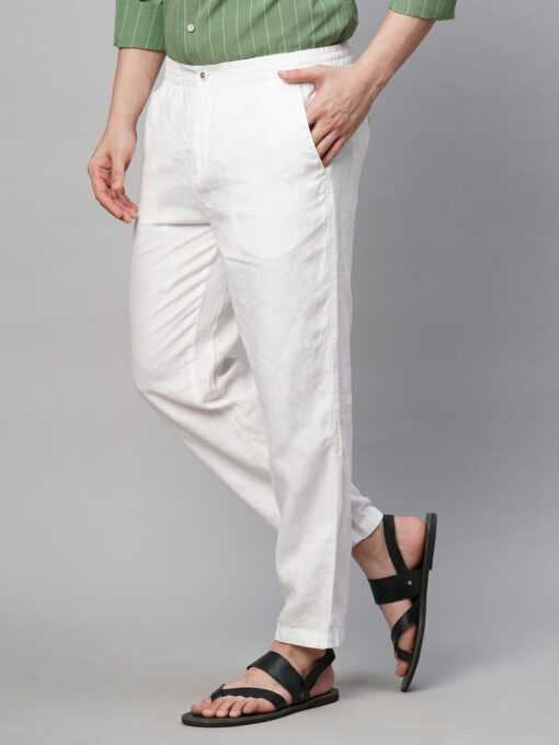 Men's White 100% Linen Regular Fit Pant - Image 3