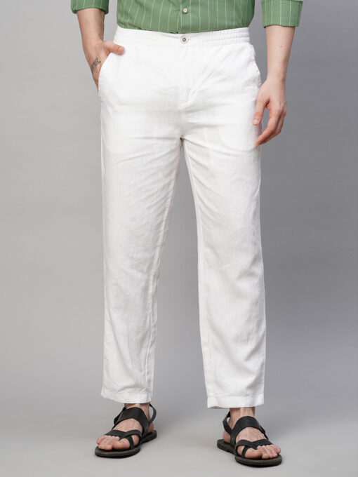 Men's White 100% Linen Regular Fit Pant - Image 2