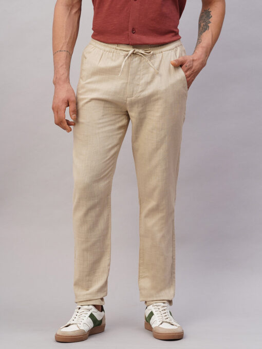 Men's Khaki Cotton Regular Fit Pant - Image 2