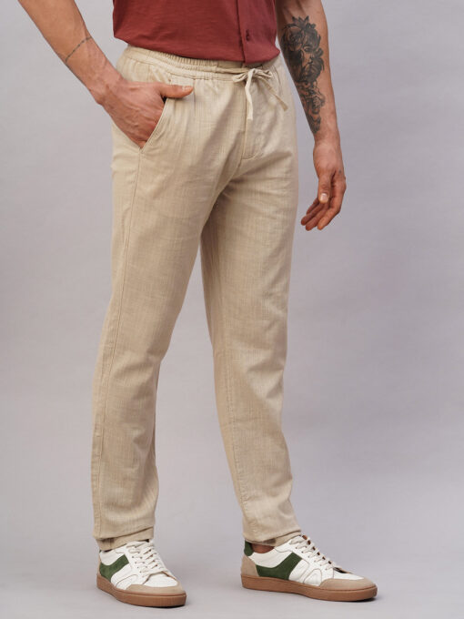 Men's Khaki Cotton Regular Fit Pant - Image 4