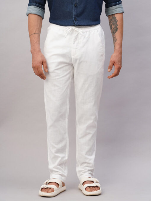 Men's White Cotton Regular Fit Pant - Image 2