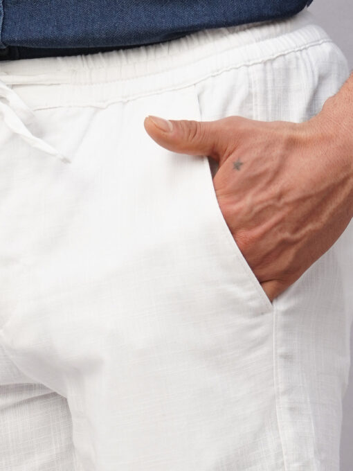 Men's White Cotton Regular Fit Pant - Image 6