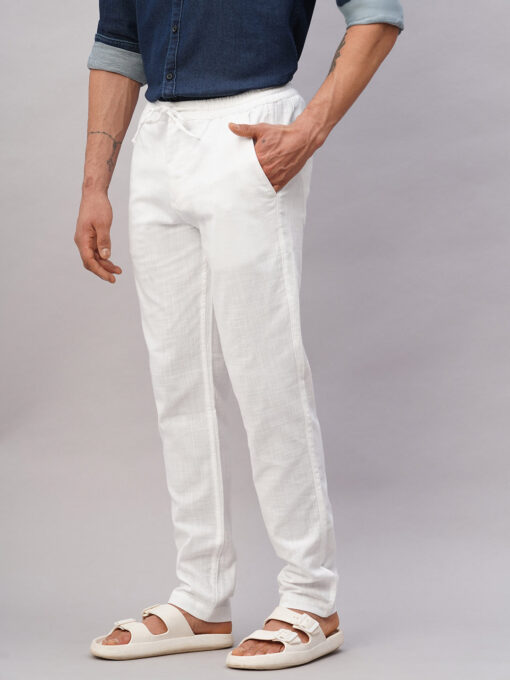 Men's White Cotton Regular Fit Pant - Image 3