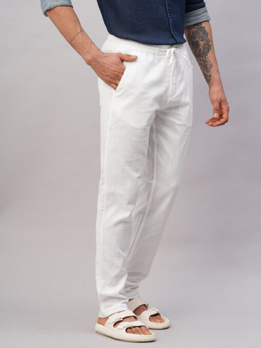 Men's White Cotton Regular Fit Pant - Image 4