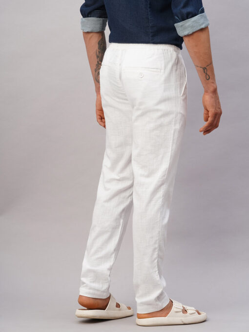 Men's White Cotton Regular Fit Pant - Image 5