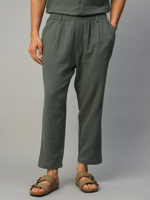 Men's Grey Cotton Slim Fit Pant - Image 2