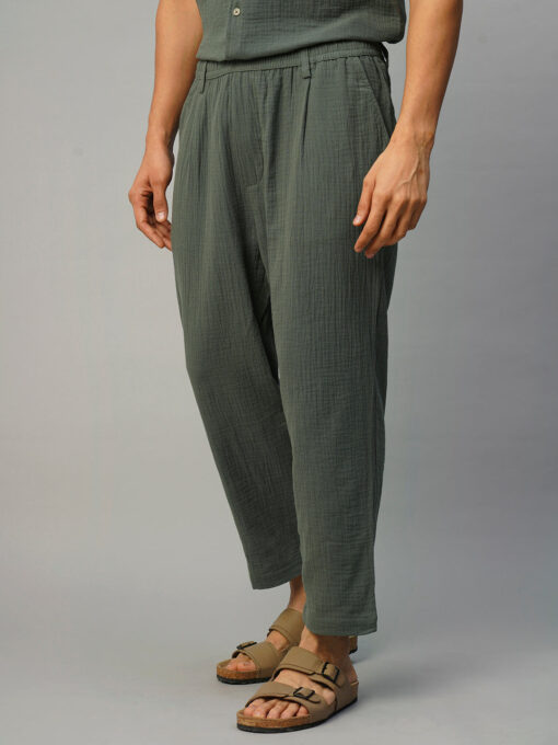 Men's Grey Cotton Slim Fit Pant - Image 3