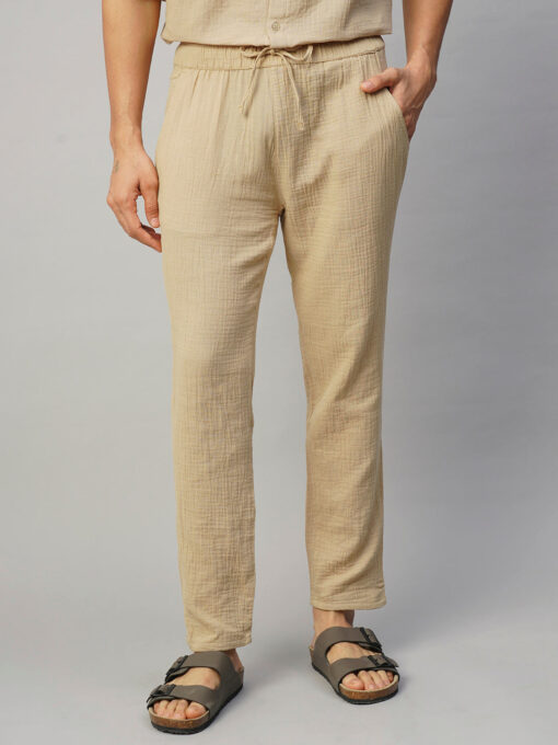 Men's Khaki Cotton Slim Fit Pant - Image 2