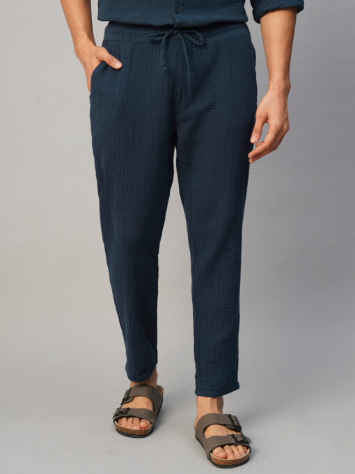 Men's Navy Cotton Slim Fit Pant - Image 2