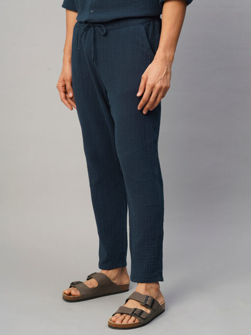 Men's Navy Cotton Slim Fit Pant - Image 3