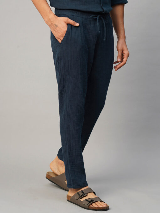 Men's Navy Cotton Slim Fit Pant - Image 4