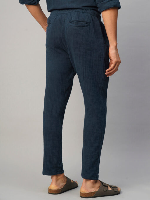 Men's Navy Cotton Slim Fit Pant - Image 5