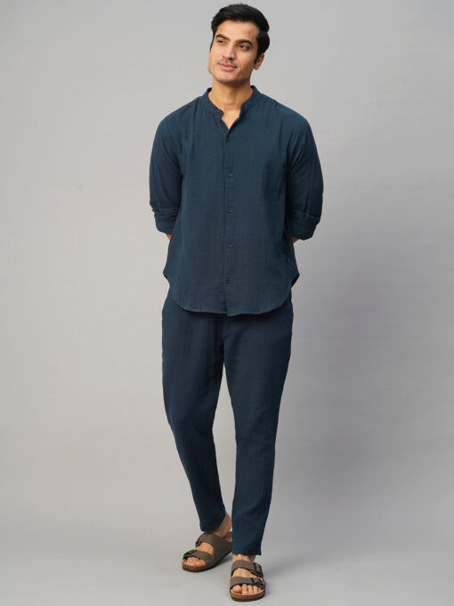 Men's Navy Cotton Slim Fit Pant