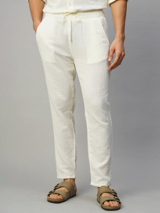 Men's White Cotton Slim Fit Pant - Image 2