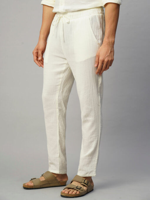 Men's White Cotton Slim Fit Pant - Image 3