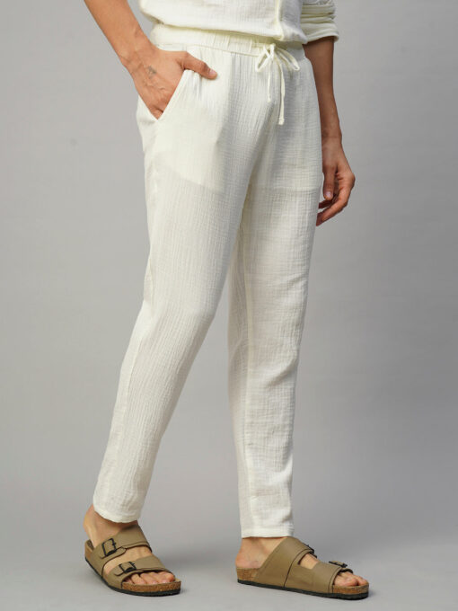 Men's White Cotton Slim Fit Pant - Image 4