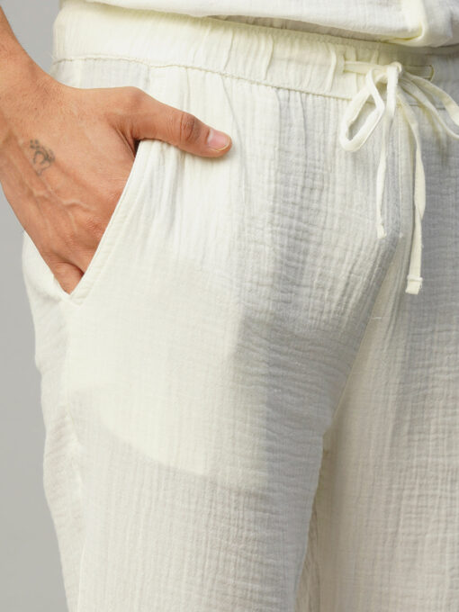 Men's White Cotton Slim Fit Pant - Image 6