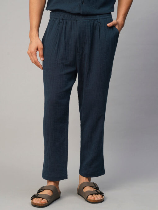 Men's Navy Cotton Loose Fit Pant - Image 2