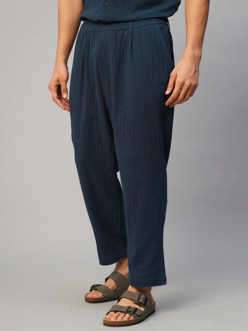 Men's Navy Cotton Loose Fit Pant - Image 3