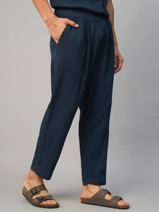 Men's Navy Cotton Loose Fit Pant - Image 4