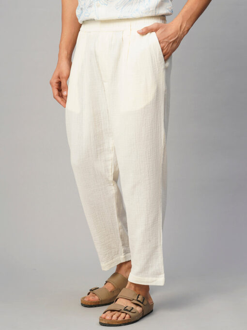 Men's White Cotton Loose Fit Pant - Image 3