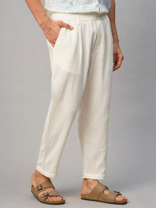 Men's White Cotton Loose Fit Pant - Image 4