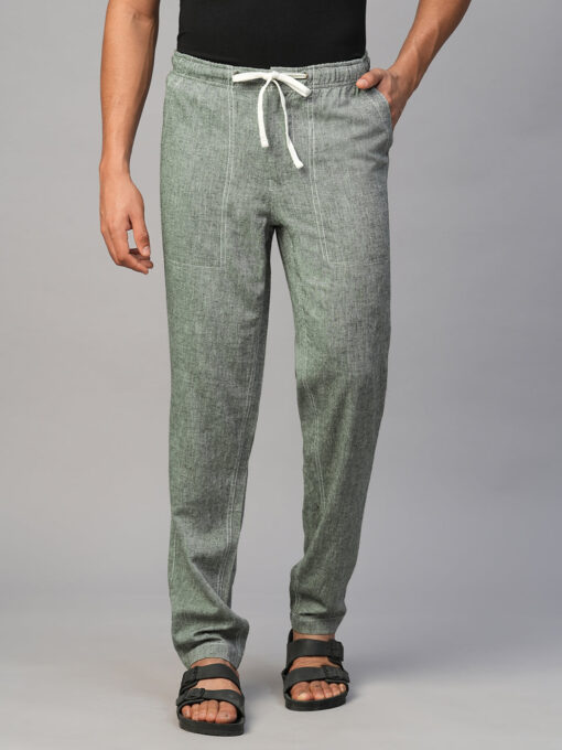 Men's Green Linen Viscose Regular Fit Pant - Image 2