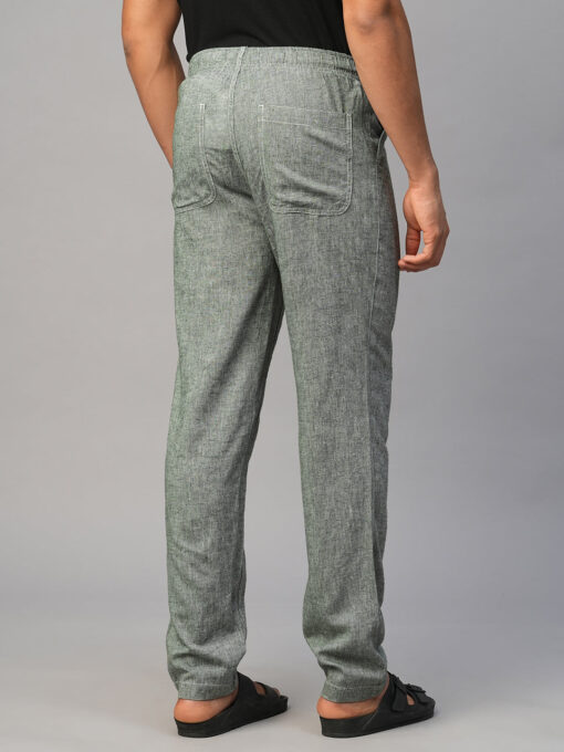 Men's Green Linen Viscose Regular Fit Pant - Image 5