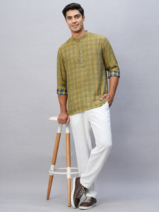 Men's Yellow Cotton Regular Fit Striped Shirt - Image 2