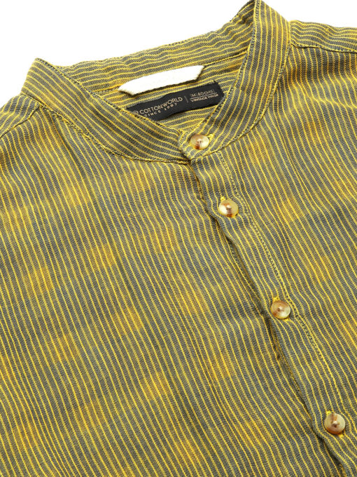 Men's Yellow Cotton Regular Fit Striped Shirt - Image 9