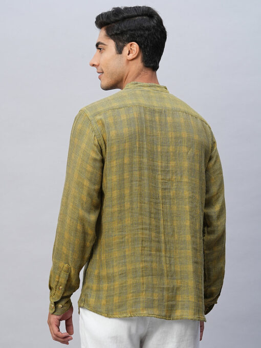 Men's Yellow Cotton Regular Fit Striped Shirt - Image 6