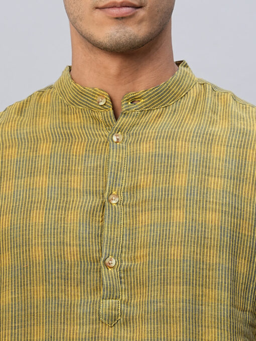 Men's Yellow Cotton Regular Fit Striped Shirt - Image 7