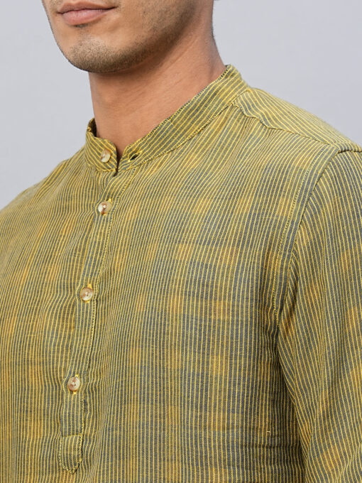 Men's Yellow Cotton Regular Fit Striped Shirt - Image 8