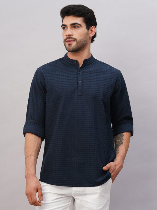 Men's Navy Cotton Regular Fit Shirt - Image 2