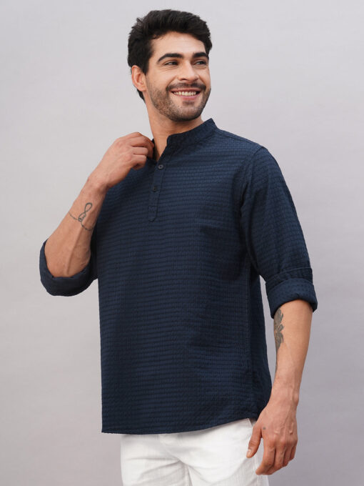 Men's Navy Cotton Regular Fit Shirt - Image 3