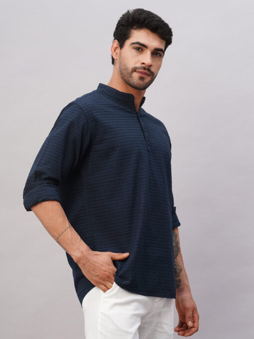 Men's Navy Cotton Regular Fit Shirt - Image 4