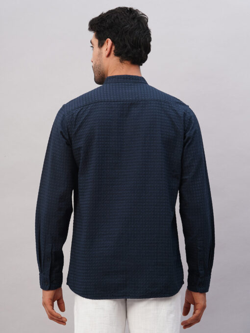 Men's Navy Cotton Regular Fit Shirt - Image 5