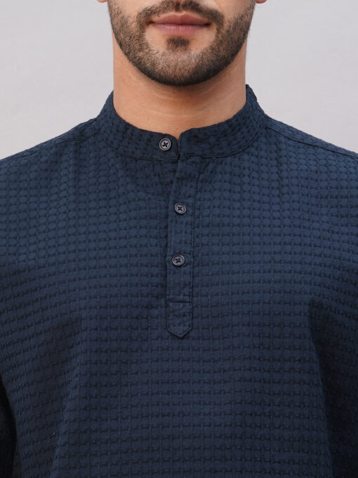 Men's Navy Cotton Regular Fit Shirt - Image 6