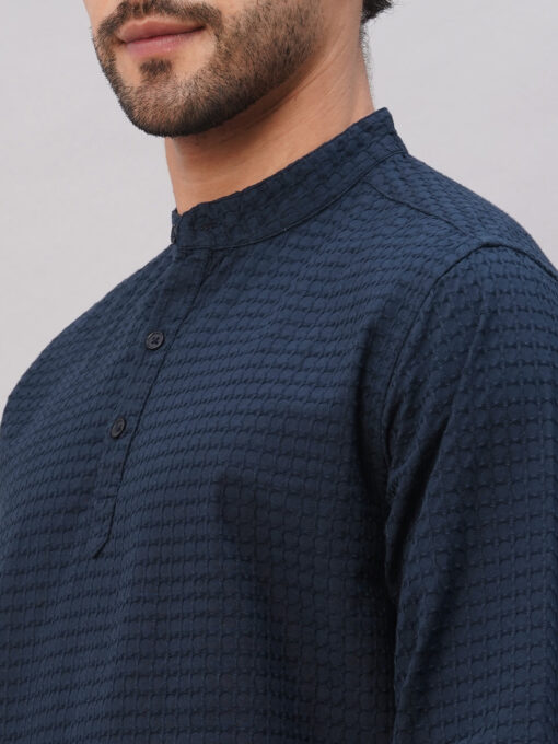 Men's Navy Cotton Regular Fit Shirt - Image 7