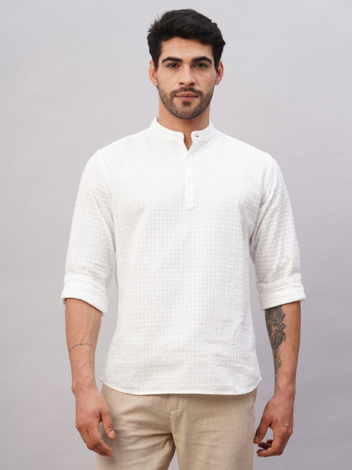 Men's White Cotton Regular Fit Shirt - Image 2