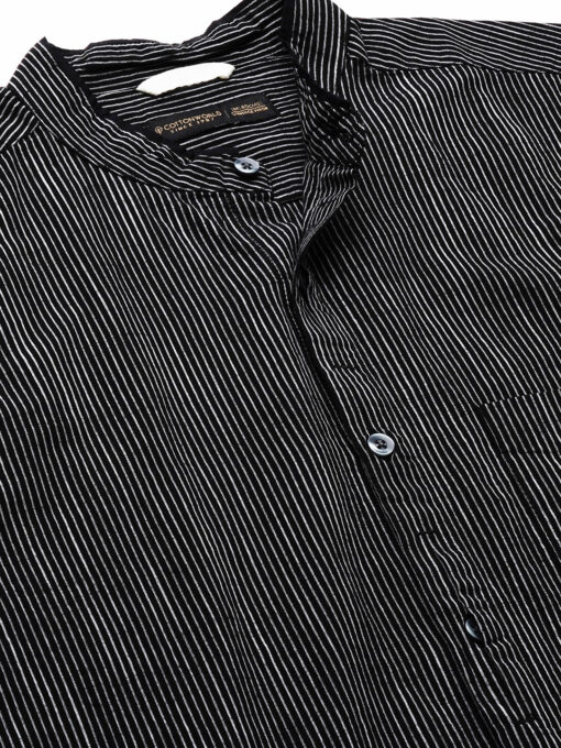 Men's Black/White Cotton Regular Fit Striped Shirt - Image 8