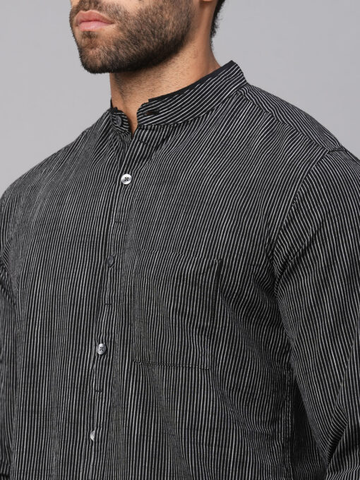 Men's Black/White Cotton Regular Fit Striped Shirt - Image 7