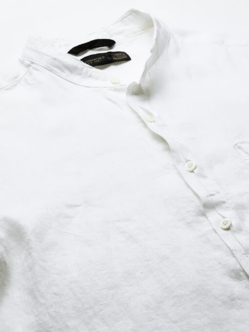 Men's 100% Linen White Band Collared Regular Fit Band Collared Shirt - Image 9