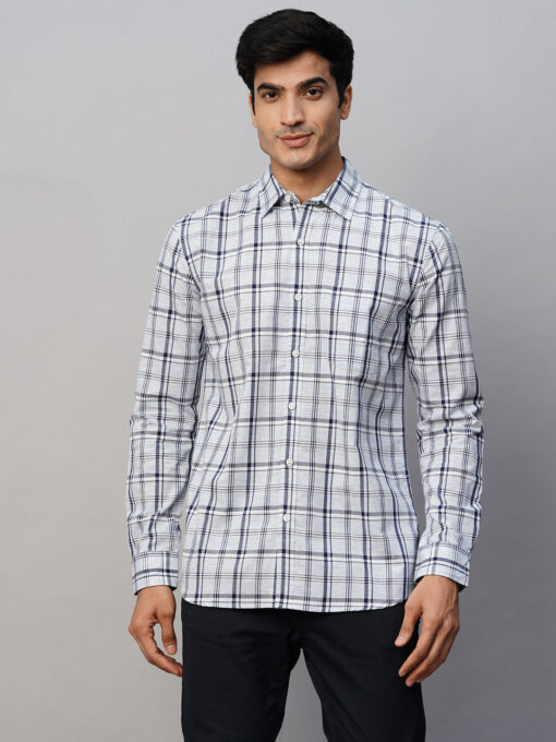 Men's Blue Linen Cotton Lyocell Regular Fit Checked Shirt - Image 2