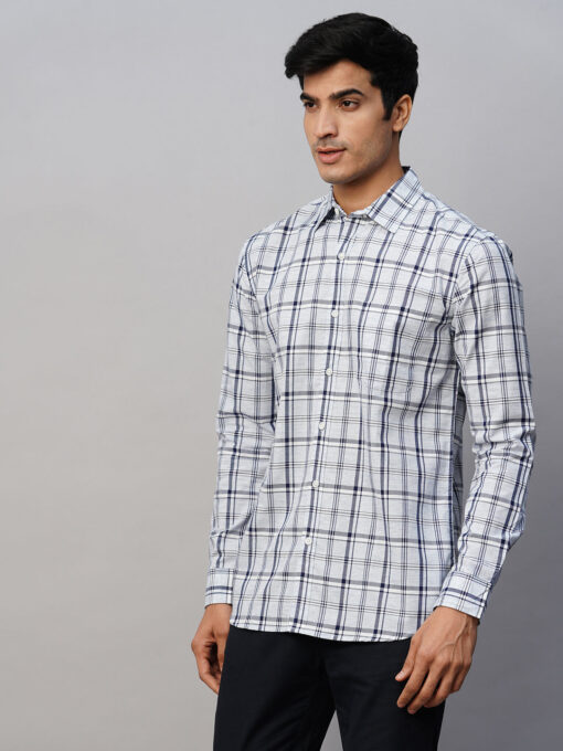 Men's Blue Linen Cotton Lyocell Regular Fit Checked Shirt - Image 3