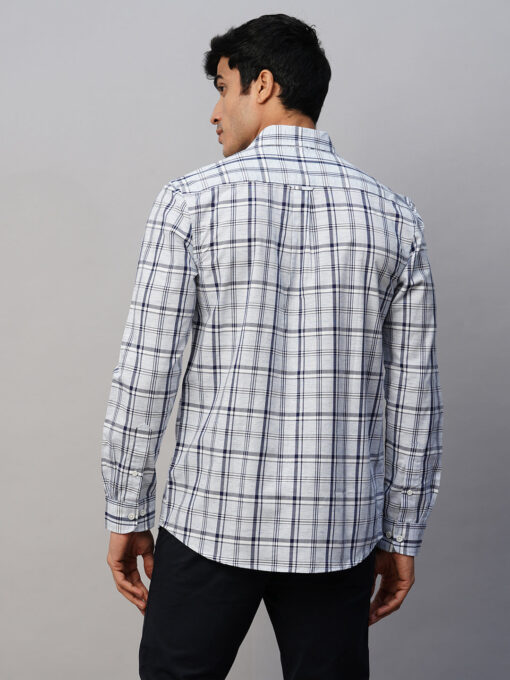 Men's Blue Linen Cotton Lyocell Regular Fit Checked Shirt - Image 5