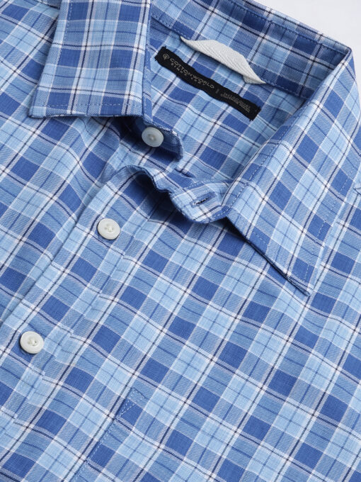 Men's Blue Cotton Regular Fit Checked Shirt - Image 8