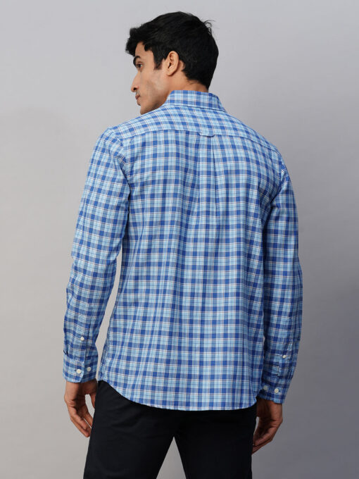 Men's Blue Cotton Regular Fit Checked Shirt - Image 5